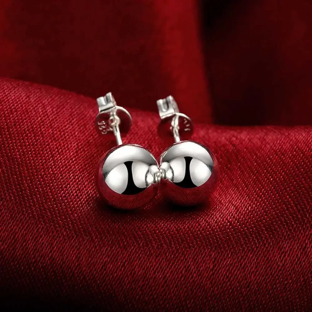 925 Sterling Silver classic 8mm 10MM beads studs Earrings for Women Fashion Christmas gifts Street all-match party Jewelry-3