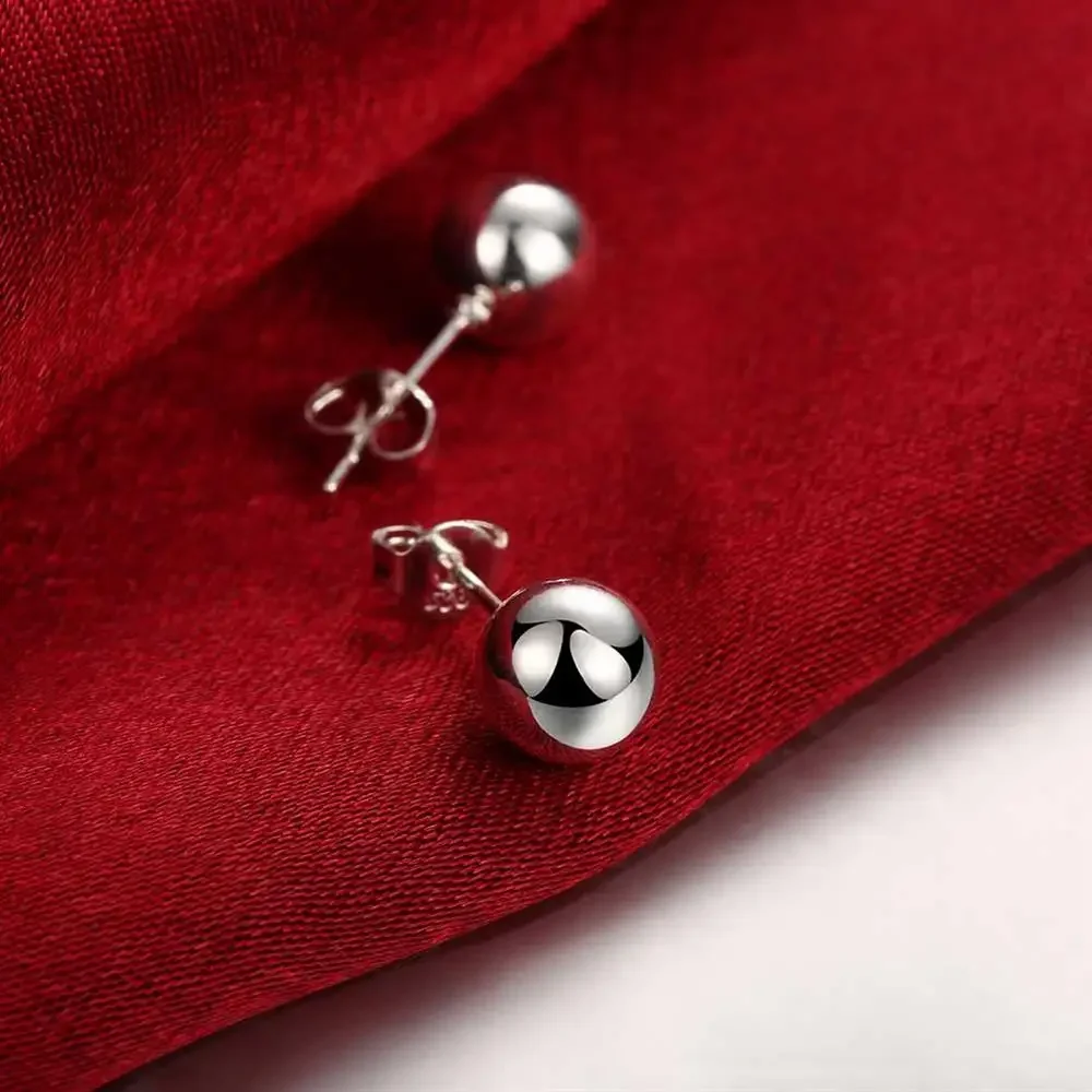 925 Sterling Silver classic 8mm 10MM beads studs Earrings for Women Fashion Christmas gifts Street all-match party Jewelry-4