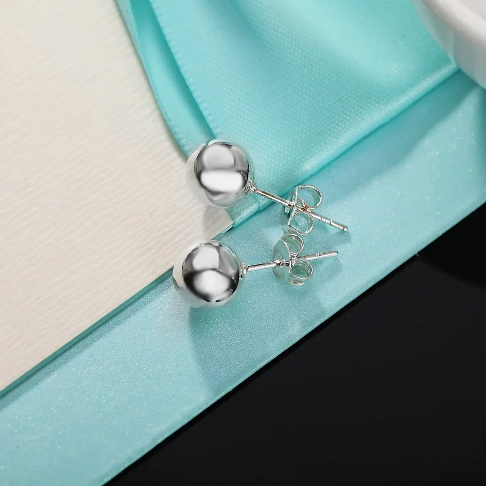 925 Sterling Silver classic 8mm 10MM beads studs Earrings for Women Fashion Christmas gifts Street all-match party Jewelry-6