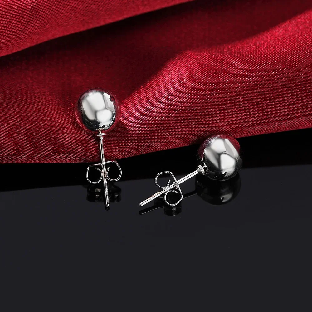 925 Sterling Silver classic 8mm 10MM beads studs Earrings for Women Fashion Christmas gifts Street all-match party Jewelry-7
