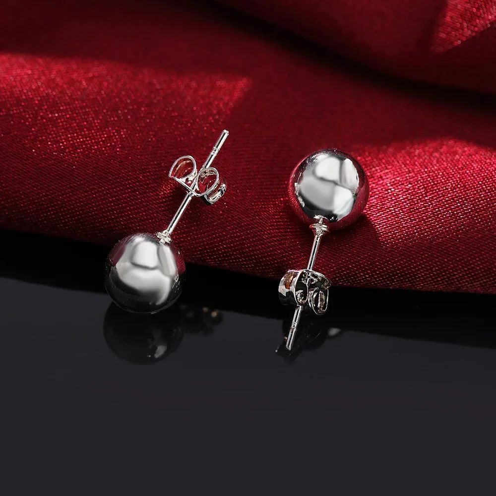 925 Sterling Silver classic 8mm 10MM beads studs Earrings for Women Fashion Christmas gifts Street all-match party Jewelry-8