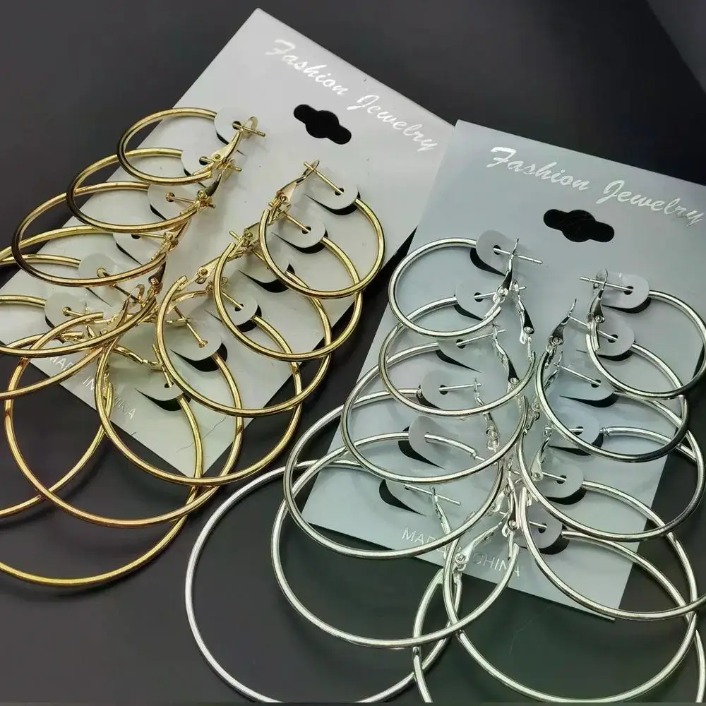 6Pairs Hoop Earrings Set Big Circle Earrings Jewelry for Women Girls Ear Clip Punk Style Earrings Fashion Jewelry Accessories-1