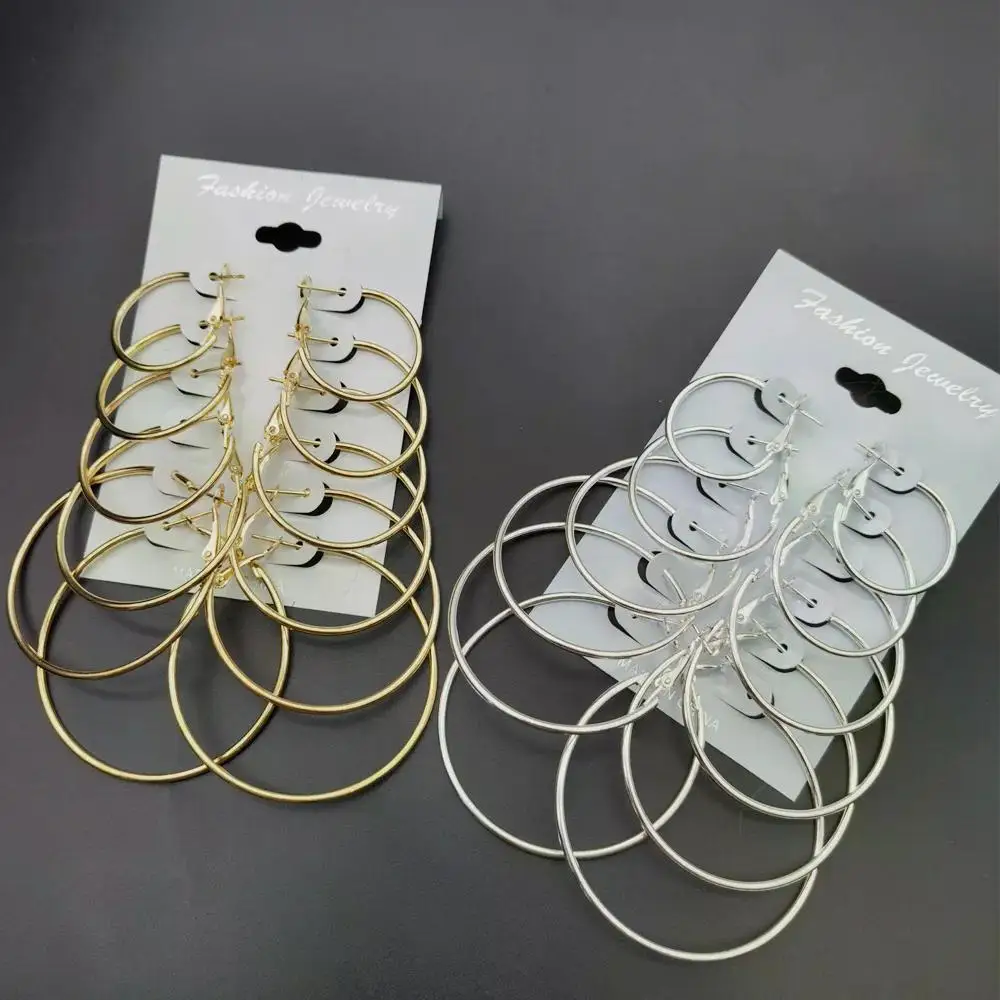 6Pairs Hoop Earrings Set Big Circle Earrings Jewelry for Women Girls Ear Clip Punk Style Earrings Fashion Jewelry Accessories-2