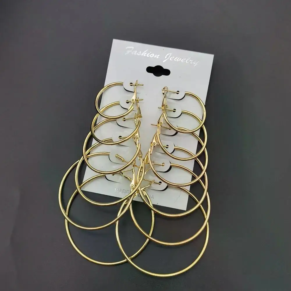 6Pairs Hoop Earrings Set Big Circle Earrings Jewelry for Women Girls Ear Clip Punk Style Earrings Fashion Jewelry Accessories-3