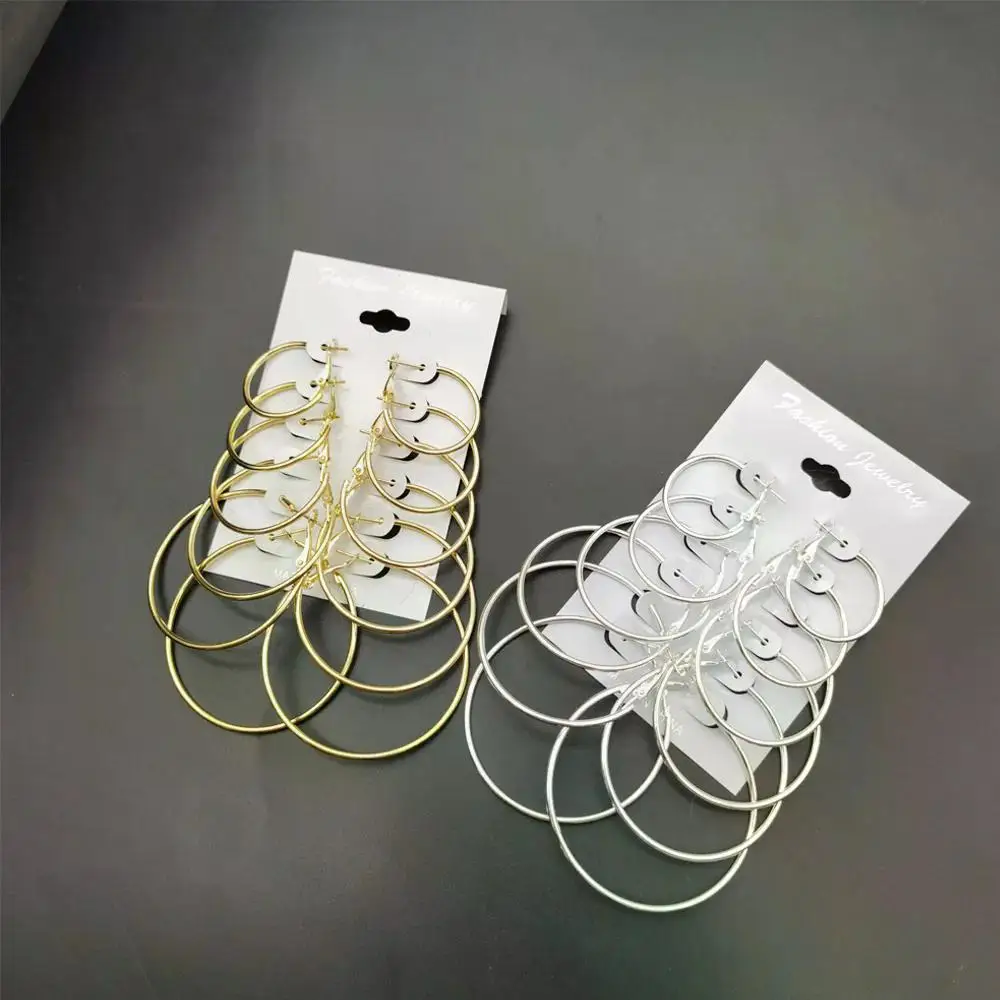 6Pairs Hoop Earrings Set Big Circle Earrings Jewelry for Women Girls Ear Clip Punk Style Earrings Fashion Jewelry Accessories-4