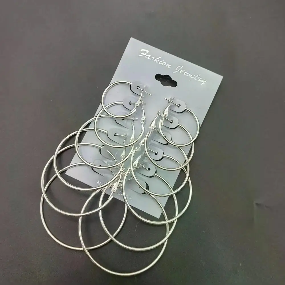 6Pairs Hoop Earrings Set Big Circle Earrings Jewelry for Women Girls Ear Clip Punk Style Earrings Fashion Jewelry Accessories-5