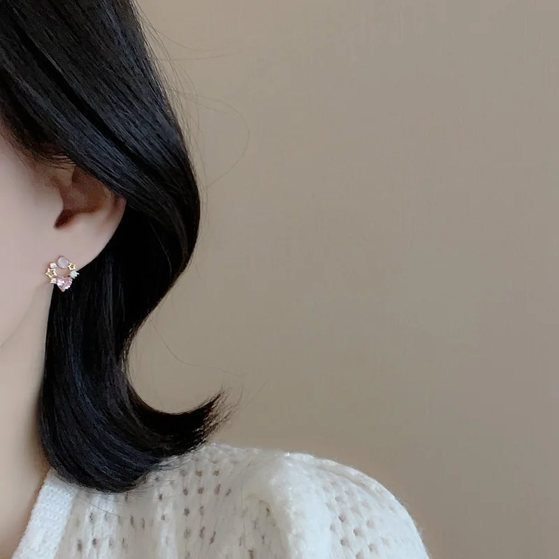 Korean Exquisite Dragonfly Heart Butterfly Earrings For Women Bling Zircon Stud Earring Girl Wedding Party Sweet Jewelry Brincos-7