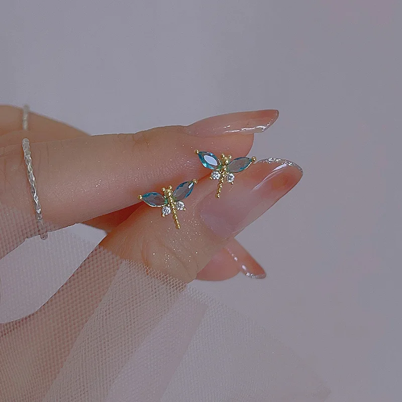 Korean Exquisite Dragonfly Heart Butterfly Earrings For Women Bling Zircon Stud Earring Girl Wedding Party Sweet Jewelry Brincos-12