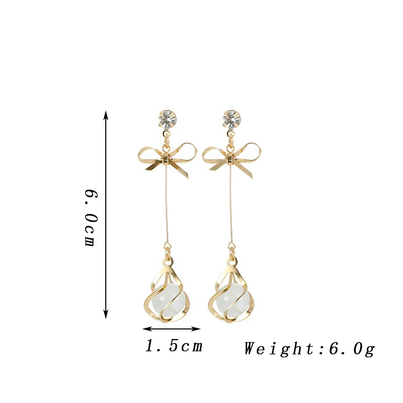 Trendy Metal Frame Dangle Opal Earrings for Women Golden Rhinestones Bow Knot Drop Earrings Wedding Party Long Jewelry Gift-6