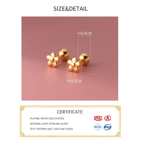 inzatt real 925 sterling silver 18k gold flower bead stud earrings for women party trendy fine jewelry minimalist accessories