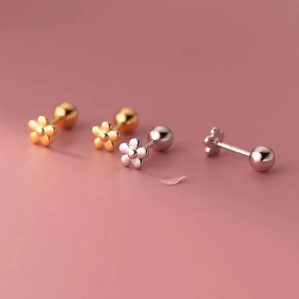 inzatt real 925 sterling silver 18k gold flower bead stud earrings for women party trendy fine jewelry minimalist accessories