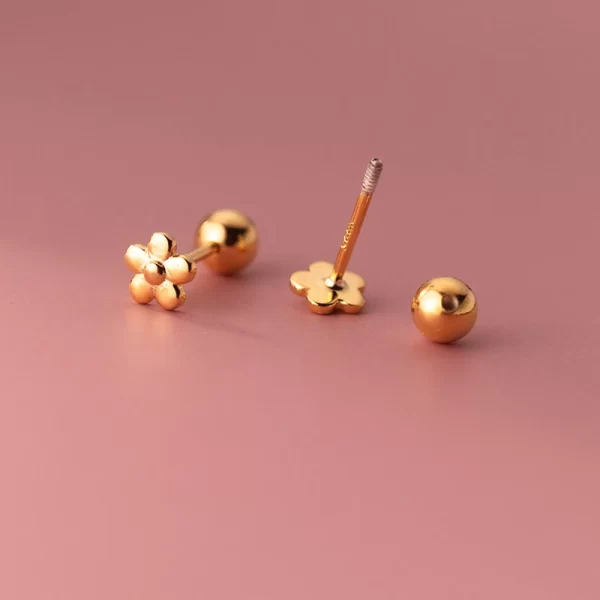 inzatt real 925 sterling silver 18k gold flower bead stud earrings for women party trendy fine jewelry minimalist accessories