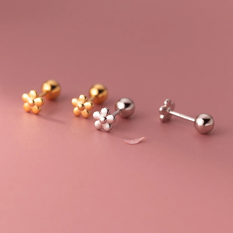 INZATT Real 925 Sterling Silver 18K Gold Flower Bead Stud Earrings For Women Party Trendy Fine Jewelry Minimalist Accessories-1