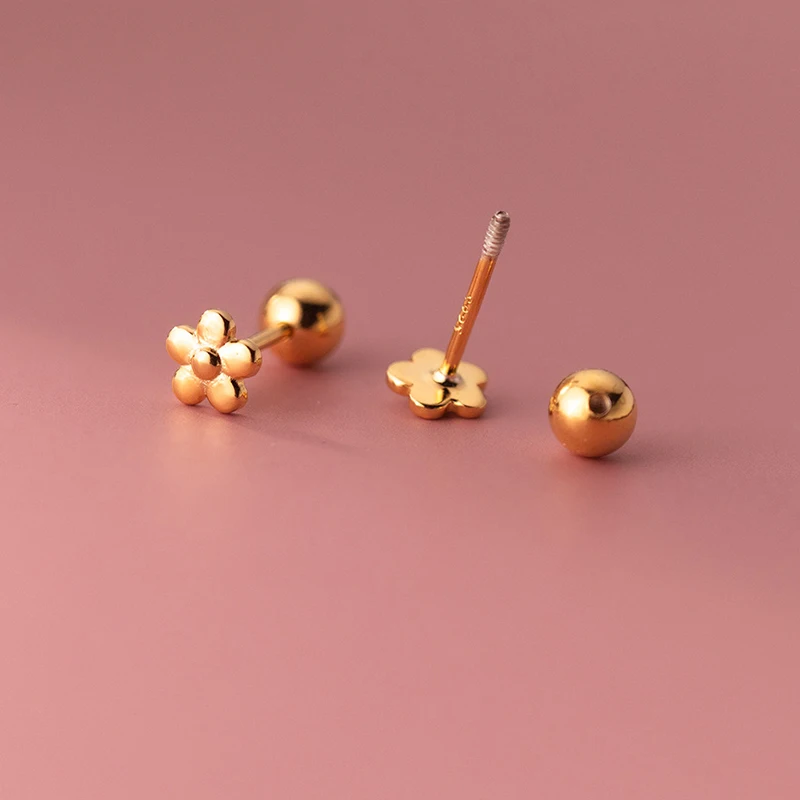 INZATT Real 925 Sterling Silver 18K Gold Flower Bead Stud Earrings For Women Party Trendy Fine Jewelry Minimalist Accessories-3