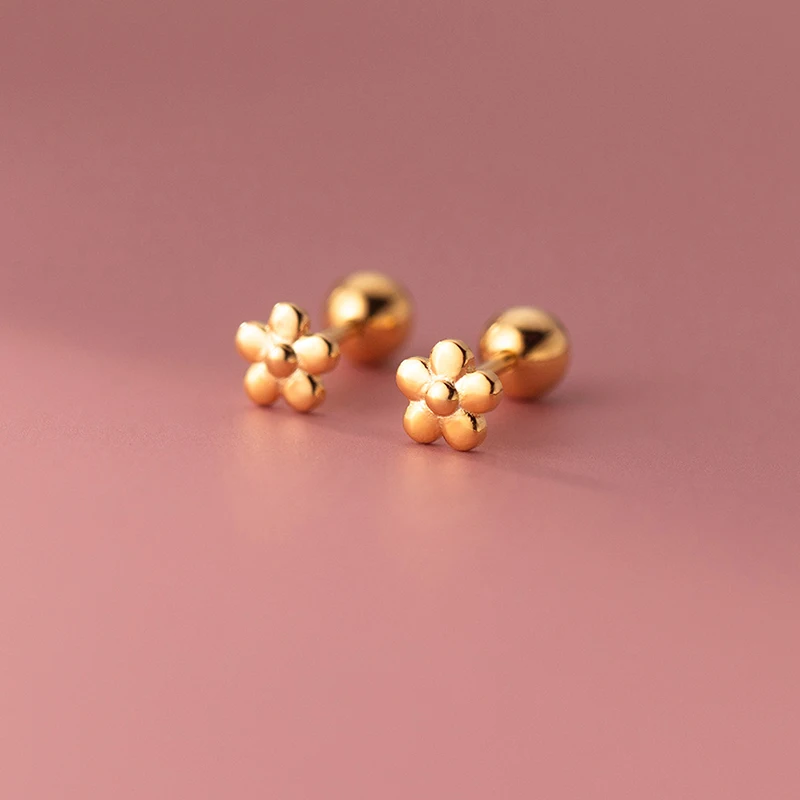 INZATT Real 925 Sterling Silver 18K Gold Flower Bead Stud Earrings For Women Party Trendy Fine Jewelry Minimalist Accessories-4