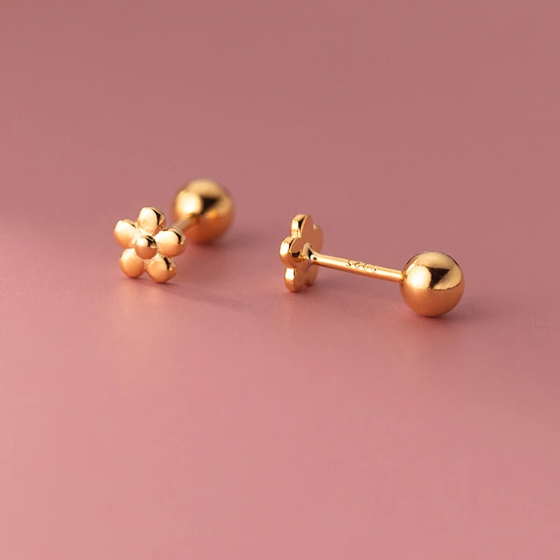 INZATT Real 925 Sterling Silver 18K Gold Flower Bead Stud Earrings For Women Party Trendy Fine Jewelry Minimalist Accessories-5