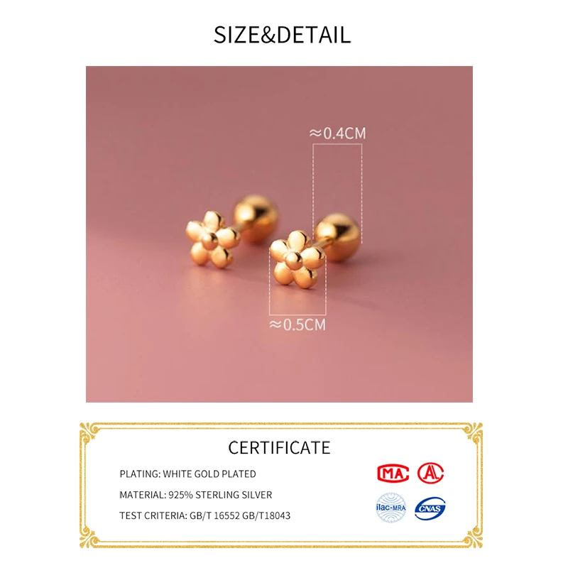 INZATT Real 925 Sterling Silver 18K Gold Flower Bead Stud Earrings For Women Party Trendy Fine Jewelry Minimalist Accessories-6