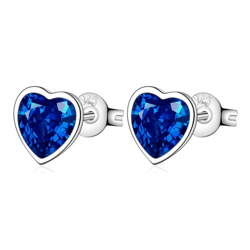 New in 925 Sterling Silver Heart Blue Crystal Stud Earrings For Women Wedding Fine Jewelry Accessories-5