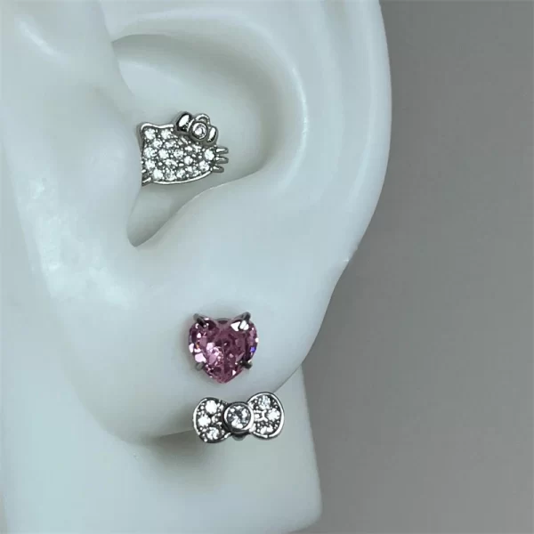 1pcs 1.2mm bowknot horseshoe ring stainless steel ear bone nail shiny screws earrings y2k hottie cochlea piercing body jewelry
