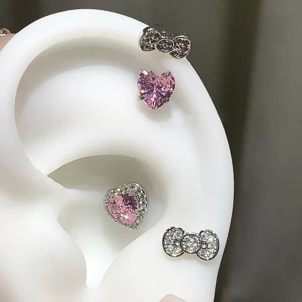 1pcs 1.2mm bowknot horseshoe ring stainless steel ear bone nail shiny screws earrings y2k hottie cochlea piercing body jewelry