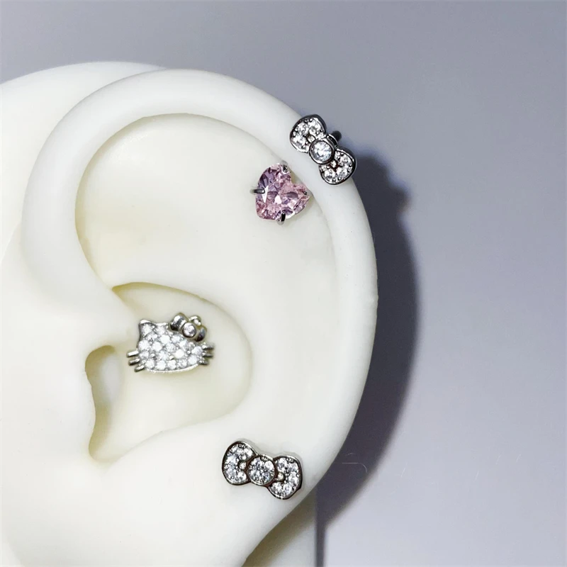 1PCS 1.2mm Bowknot Horseshoe Ring Stainless Steel Ear Bone Nail Shiny Screws Earrings Y2K Hottie Cochlea Piercing Body Jewelry-2
