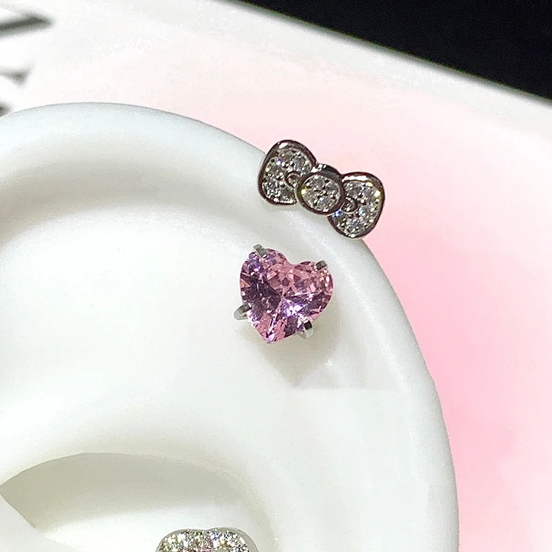1PCS 1.2mm Bowknot Horseshoe Ring Stainless Steel Ear Bone Nail Shiny Screws Earrings Y2K Hottie Cochlea Piercing Body Jewelry-5