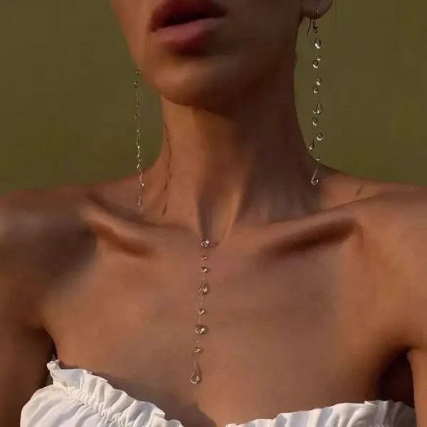 handmade water drop earrings necklace for women fashion transparent crystal bead long tassel earrings wedding party jewelry gift