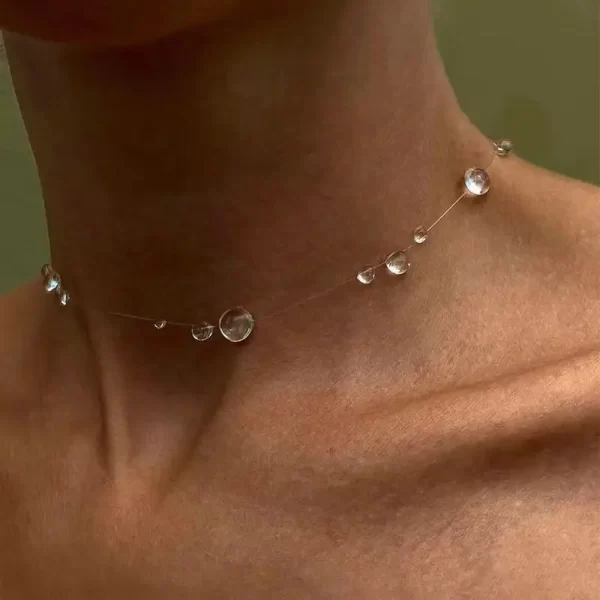 handmade water drop earrings necklace for women fashion transparent crystal bead long tassel earrings wedding party jewelry gift