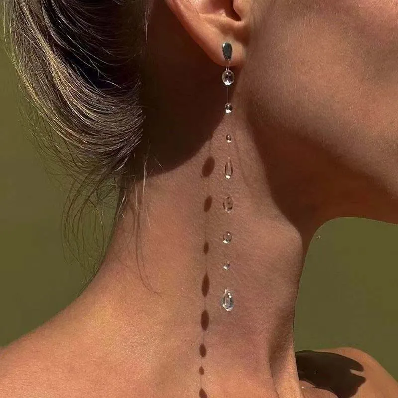 Handmade Water Drop Earrings Necklace for Women Fashion Transparent Crystal Bead Long Tassel Earrings Wedding Party Jewelry Gift-1 Handmade Water Drop Earrings Necklace for Women Fashion Transparent Crystal Bead Long Tassel Earrings Wedding Party Jewelry Gift-1