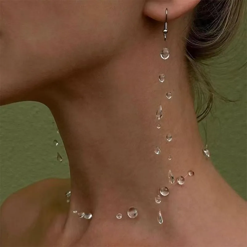 Handmade Water Drop Earrings Necklace for Women Fashion Transparent Crystal Bead Long Tassel Earrings Wedding Party Jewelry Gift-5