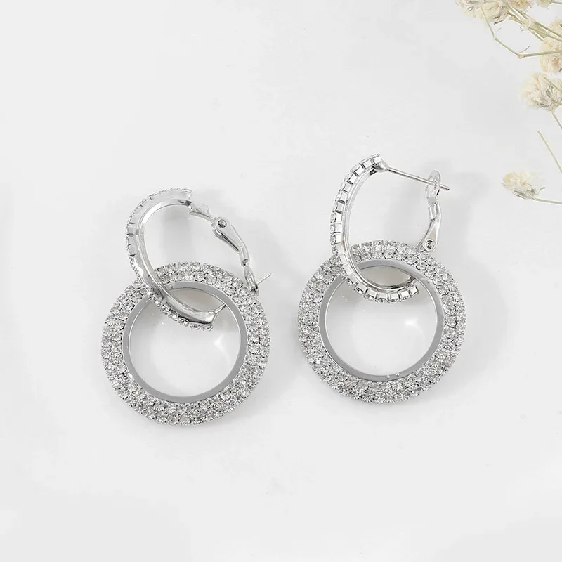925 Silver Needle Crystal Zircon Golden Round Earrings Geometric Flower Rhinestones Hoop Classic Earrings Jewelry Party Gifts-26