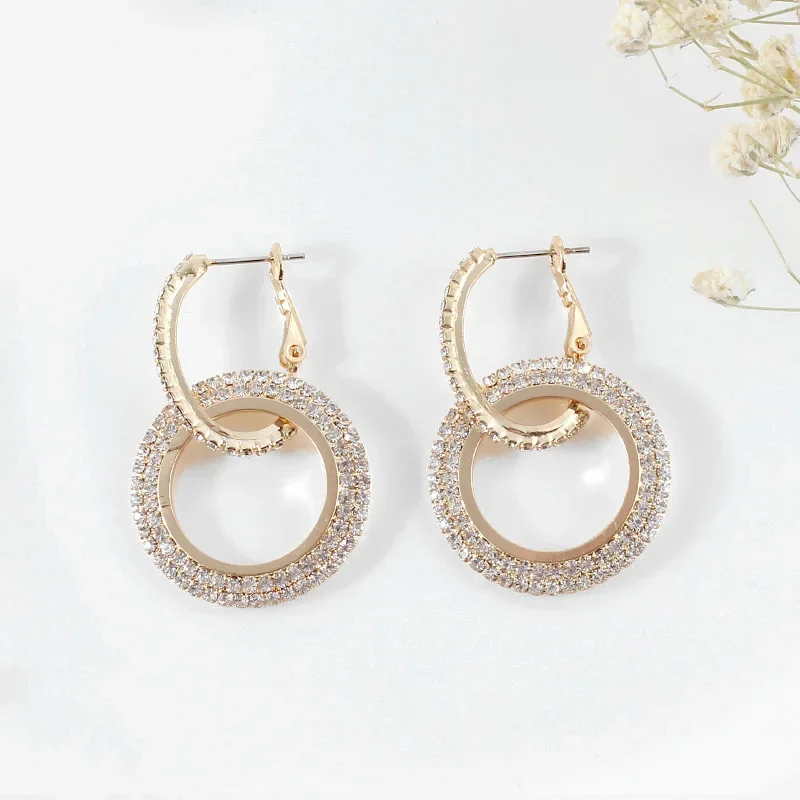 925 Silver Needle Crystal Zircon Golden Round Earrings Geometric Flower Rhinestones Hoop Classic Earrings Jewelry Party Gifts-27