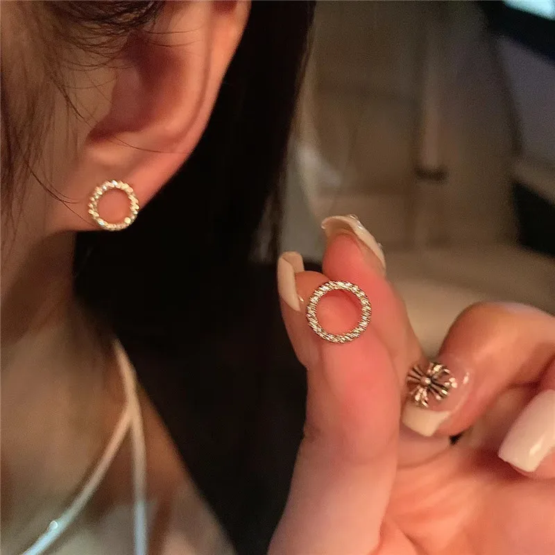 Delicate Small Circle Stud Earrings for Women Gold Color Crystal Minimalist Korean Party Summer Fashion Jewelry Accessories-1