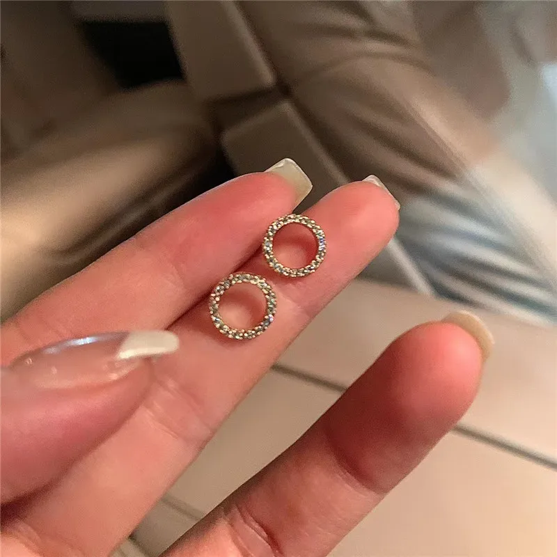 Delicate Small Circle Stud Earrings for Women Gold Color Crystal Minimalist Korean Party Summer Fashion Jewelry Accessories-4