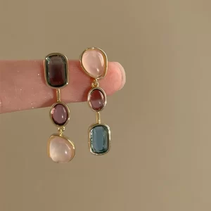 asymmetric colorful resin earrings for women retro contrast geometric dangle earrings korean jewelry high quality wholesale