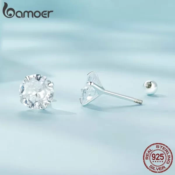 bamoer platinum plated classic round cz stud earrings prongs set 925 sterling silver hypoallergenic elegant jewellry 3mm 5mm 7mm