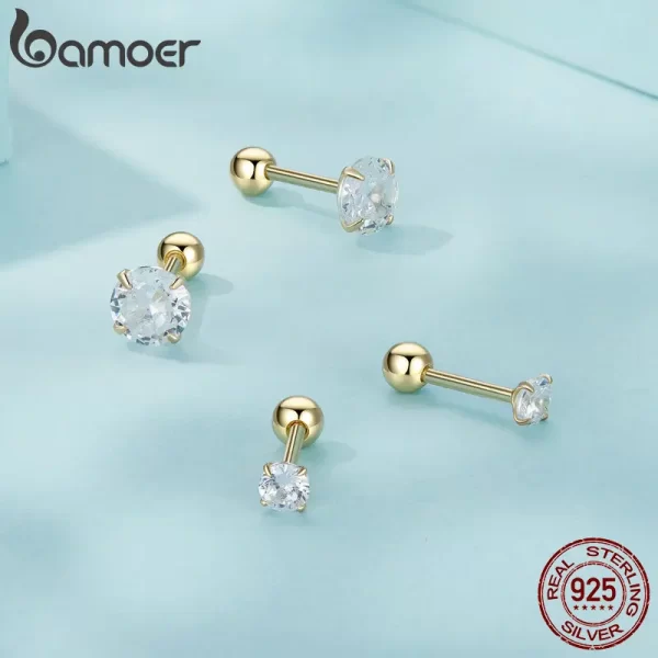 bamoer platinum plated classic round cz stud earrings prongs set 925 sterling silver hypoallergenic elegant jewellry 3mm 5mm 7mm