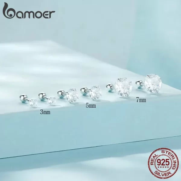 bamoer platinum plated classic round cz stud earrings prongs set 925 sterling silver hypoallergenic elegant jewellry 3mm 5mm 7mm