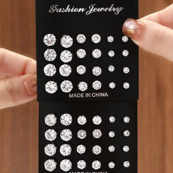 12 pairs of luxurious, simple, shiny, and caring zirconia decorative earrings are suitable for gifts to parties,and couples