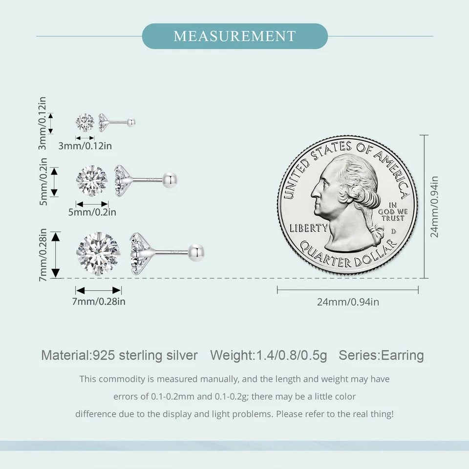 BAMOER Platinum Plated Classic Round CZ Stud Earrings Prongs Set 925 Sterling Silver Hypoallergenic Elegant Jewellry 3mm 5mm 7mm-5 BAMOER Platinum Plated Classic Round CZ Stud Earrings Prongs Set 925 Sterling Silver Hypoallergenic Elegant Jewellry 3mm 5mm 7mm-5