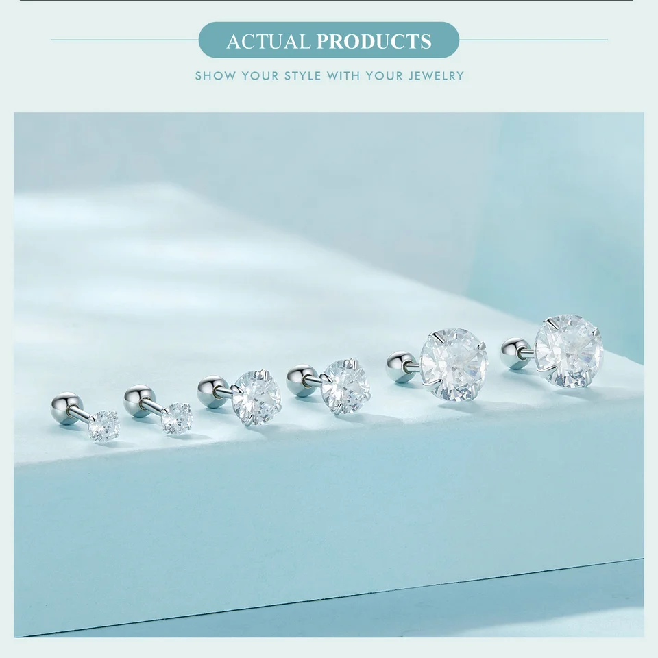 BAMOER Platinum Plated Classic Round CZ Stud Earrings Prongs Set 925 Sterling Silver Hypoallergenic Elegant Jewellry 3mm 5mm 7mm-8 BAMOER Platinum Plated Classic Round CZ Stud Earrings Prongs Set 925 Sterling Silver Hypoallergenic Elegant Jewellry 3mm 5mm 7mm-8