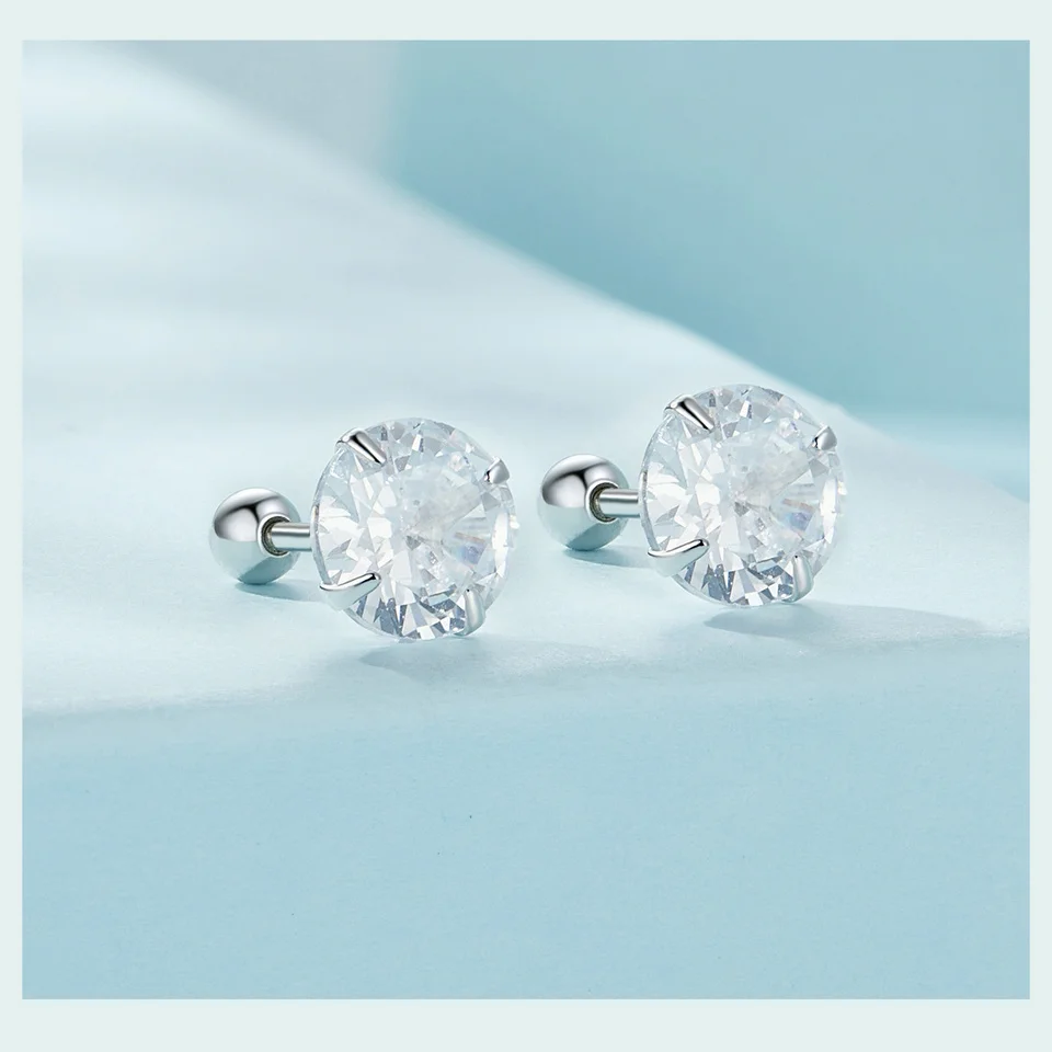 BAMOER Platinum Plated Classic Round CZ Stud Earrings Prongs Set 925 Sterling Silver Hypoallergenic Elegant Jewellry 3mm 5mm 7mm-10 BAMOER Platinum Plated Classic Round CZ Stud Earrings Prongs Set 925 Sterling Silver Hypoallergenic Elegant Jewellry 3mm 5mm 7mm-10