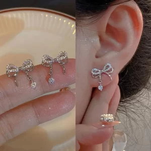 jwer trend elegant alloy bowknot zircon small studs earring korea charm chic women crystal piercings jewelry for teens