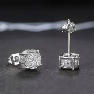 gold silver color round ear studs for women/men fashion 4 claw shiny rhinestone stud earrings punk luxury design jewelry gift