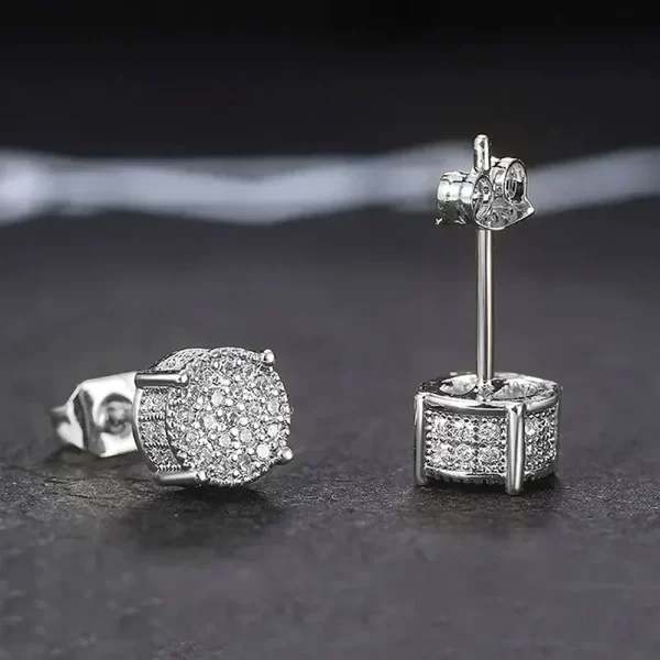gold silver color round ear studs for women/men fashion 4 claw shiny rhinestone stud earrings punk luxury design jewelry gift