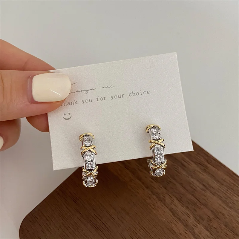 Vintage CC Design Stud Earrings for Women Korean Fashion X Cross Zircon Earring Engagement Jewelry Gifts Wholesale-6