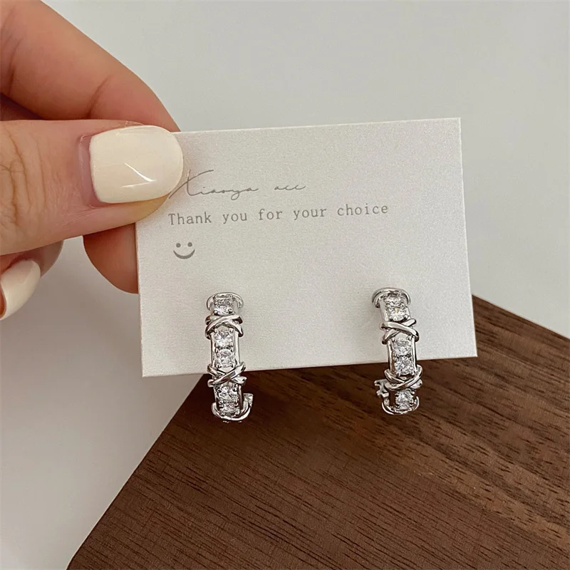 Vintage CC Design Stud Earrings for Women Korean Fashion X Cross Zircon Earring Engagement Jewelry Gifts Wholesale-7