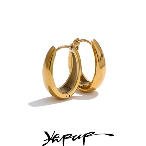yhpup 316l stainless steel geometric u shape hoop earrings 18k gold pvd plated popular daily classy waterproof jewelry accessory