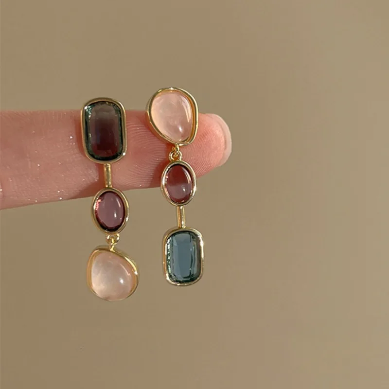 Asymmetric Colorful Resin Earrings for Women Retro Contrast Geometric Dangle Earrings Korean Jewelry High Quality Wholesale-1 Asymmetric Colorful Resin Earrings for Women Retro Contrast Geometric Dangle Earrings Korean Jewelry High Quality Wholesale-1