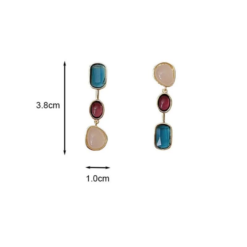 Asymmetric Colorful Resin Earrings for Women Retro Contrast Geometric Dangle Earrings Korean Jewelry High Quality Wholesale-2 Asymmetric Colorful Resin Earrings for Women Retro Contrast Geometric Dangle Earrings Korean Jewelry High Quality Wholesale-2